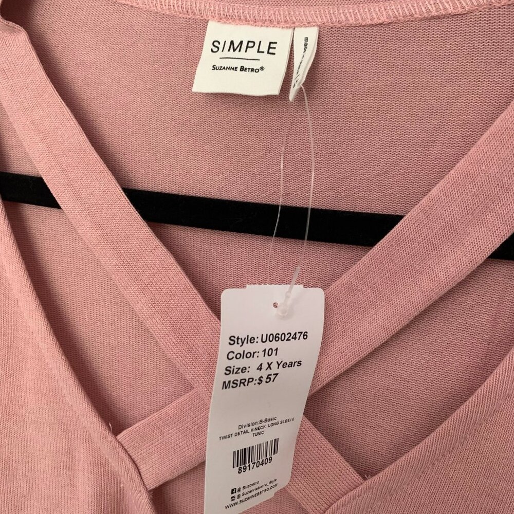 NEW Suzanne Betro Top Women 4X Pink Crisscross V-Neck Smocked Cuff Long Sleeve - Picture 6 of 10